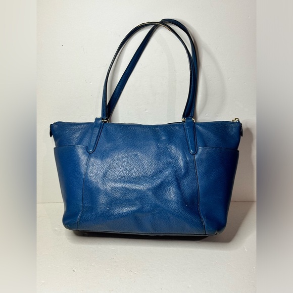 Coach Blue Leather HandBag Outside Pockets 2 Handles - Picture 5 of 13